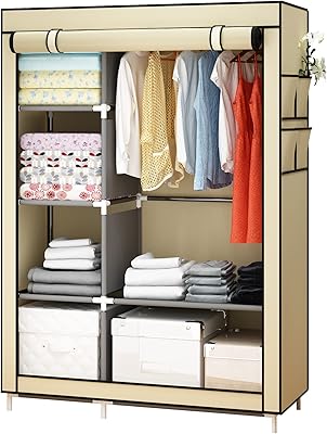 Accstore armoire en toile, armoire portable, rangement pour vêtements avec 6 étagères et tringle de suspension, beige. DIAYTAR COTE D'IVOIRE se distingue par sa grande variété de produits et son engagement à offrir des prix compétitifs, rendant les achats en ligne plus accessibles à tous. La boutique en ligne généraliste propose également des services de livraison rapides et fiables, répondant ainsi aux attentes des consommateurs ivoiriens.
