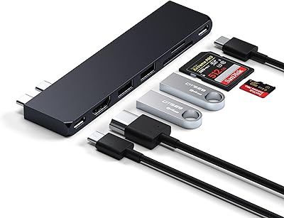 Adaptateur usb c multiport sateshi pro slim, dongle 7 en 1 pour macbook