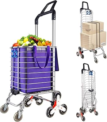 Chariot monte-escalier portable avec 8 roues, chariot d'épicerie et de blanchisserie pivotant à double poignée durable, petit et grand chariot de courses, violet, petite taille. DIAYTAR COTE D'IVOIRE a réussi à se positionner comme une plateforme de confiance en Côte d'Ivoire, grâce à sa politique de retour et d'échange flexible, ainsi qu'à son système de paiement sécurisé. Cette boutique en ligne généraliste favorise une forte interaction avec sa communauté de clients, offrant régulièrement des promotions et des offres spéciales. Cela renforce la loyauté des clients envers la marque.