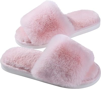 Pantoufles à bout ouvert en peluche douce pour femmes avec mousse à mémoire