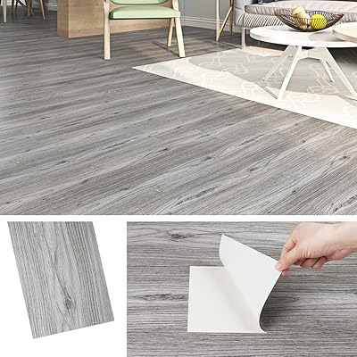 Leveline 6x36 pouces carrelage de sol en vinyle bois gris, planche d'aspect bois