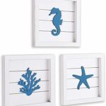 Décoration murale de plage côtière bleue 3d avec étoile de mer, hippocampe