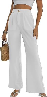 Pantalon décontracté en lin taille haute, jambes larges, coupe droite et boutons