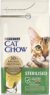 Nourriture sèche stérilisée purina enrichie en poulet cat chow, blanc