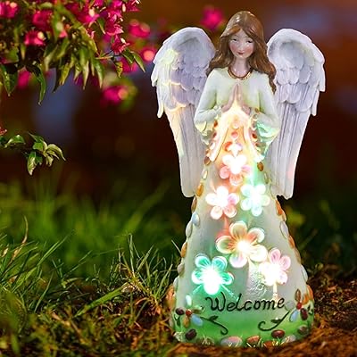 Lumière solaire d'extérieur de jardin, figurines d'ange avec lumières changeantes de couleur, lumière