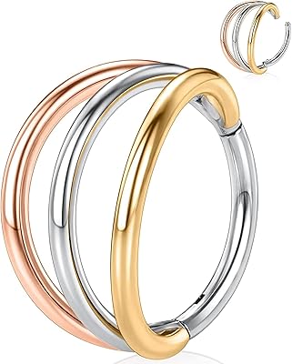Anneaux de nez 16g bijoux de piercing à trois rangées anneaux en acier