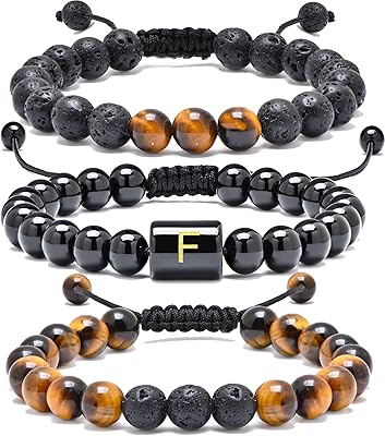 Jebuzur 3 pièces bracelets pour hommes, fait à la main 8mm pierre d'oeil