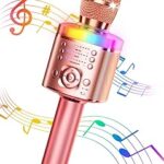 Microphone karaoké gincor, microphone bluetooth sans fil avec lumières led, sons magiques, éliminateur