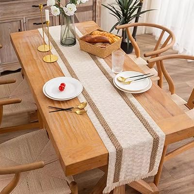 Chemin de table de style ferme en toile de jute rustique beige crème