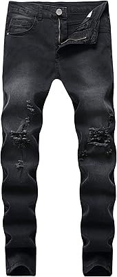 Jean slim stretch déchiré à jambe droite pour hommes