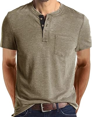 T-shirt à manches longues pour hommes en coton doux boutons henley avec poche
