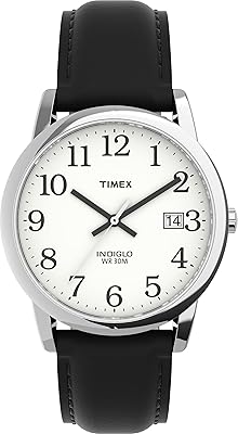 Montre timex pour hommes avec bracelet en cuir et date facile à lire