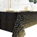 Dmebb nappes en plastique noir et doré pour tables rectangulaires, nappes imperméables jetables