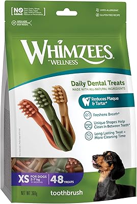 Dentifrice naturel sans céréales wamziz pour chiens, brosse à dents xs, 48 pièces