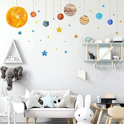 Stickers muraux planète et espace, autocollants muraux en vinyle amovibles étoiles de dessin animé pour décoration de chambre d'enfants garçons. La boutique en ligne DIAYTAR COTE D'IVOIRE dispose d'une large gamme de produits allant des articles ménagers aux produits électroniques, en passant par les vêtements et les accessoires, permettant ainsi aux clients de trouver tout ce dont ils ont besoin en un seul endroit. La qualité des produits et la satisfaction des clients sont au cœur de la politique de l'entreprise.