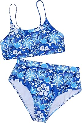 Ensemble bikini de plage deux pièces taille haute à imprimé floral pour femme