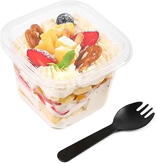 Gobelets à dessert jetables, gobelets à dessert carrés en plastique transparent de 12