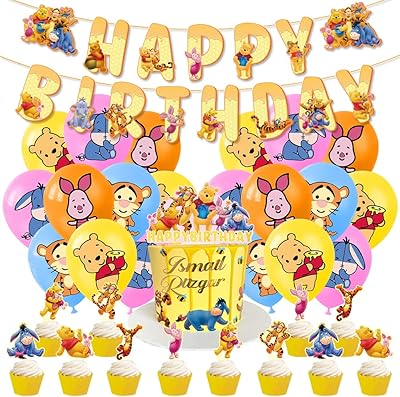 Ensemble de 32 décorations de fête d'anniversaire winnie l'ourson pour enfants avec bannière