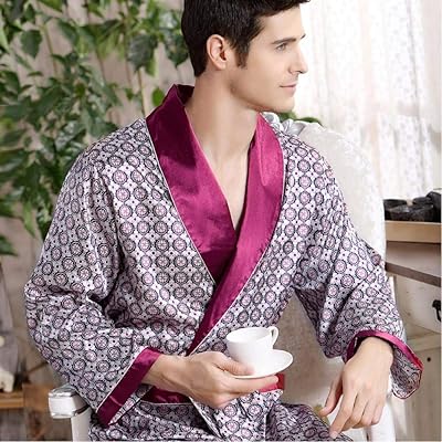 Peignoir de luxe en soie pour hommes, robe géométrique et robe kimono