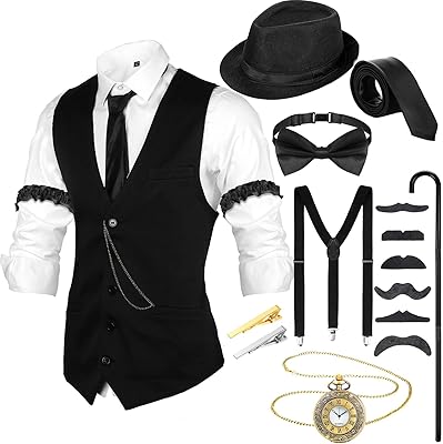 Ensemble d'accessoires de costume pour hommes des années 1920, veste de gangster, chapeau