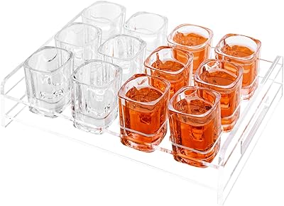 Plateau de service à liqueur moderne en acrylique transparent mygift avec 12 verres