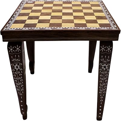 Table d'échecs | belle table incrustée d'os en bois chs4a
