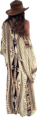 Robe kimono ample ouverte sur le devant avec motif oiseau, imprimé géométrique, manches 3/4 pour femme, couleur beige, b-beige. La boutique en ligne Diaytar Côte d'Ivoire offre une grande variété de produits, allant de l'électronique aux produits alimentaires, en passant par les vêtements et les accessoires.