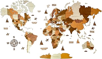 Grande décoration murale en bois avec carte du monde 3d - taille m