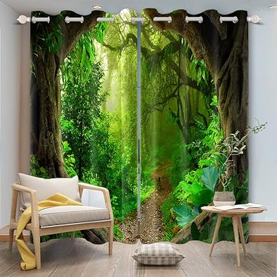 Rideaux de fenêtre à motif de forêt enchantée embo, forêt tropicale humide, feuilles