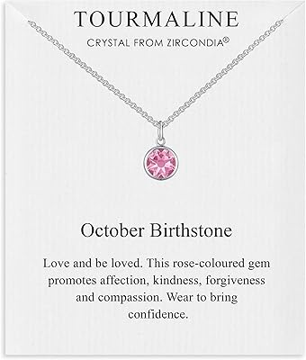 Collier avec pierre de naissance d'octobre (tourmaline) en cristal autrichien, cristal, cristal