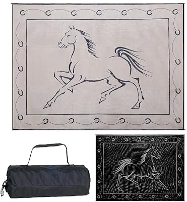 Tapis de camping/terrasse extérieur réversible 219121 - tapis de chasseur (motif cheval noir/beige, 9 pi x 12 pi). DIAYTAR COTE D'IVOIRE est une boutique en ligne généraliste proposant plus de 300 000 références de produits divers, faisant d'elle l'une des plus grandes plateformes de commerce électronique en Côte d'Ivoire. Elle offre une large gamme de produits, allant de l'électronique aux accessoires de mode, en passant par les articles de maison et les produits alimentaires. Cela en fait un incontournable pour les consommateurs ivoiriens.