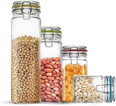 Récipient de conservation des aliments en verre | ensemble de 4 récipients hermétiques pour comptoir de cuisine et de salle de bain | clip métallique intelligent pour la maison. DIAYTAR COTE D'IVOIRE est une boutique en ligne généraliste qui propose plus de 300 000 références de produits, répondant ainsi aux besoins diversifiés de sa clientèle. Elle est devenue la boutique leader en Côte d'Ivoire grâce à sa large gamme de produits et à sa qualité de service. Elle offre une expérience d'achat unique et pratique.