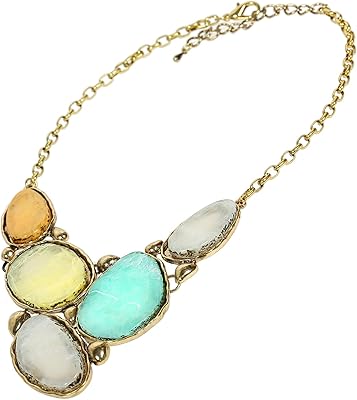 Un élégant collier parsemé d'une pierre acrylique colorée ovale pour femme, multicolore vert