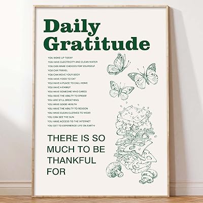 Art mural de gratitude quotidienne, citations inspirantes vertes vintage, affiches de gratitude quotidiennes