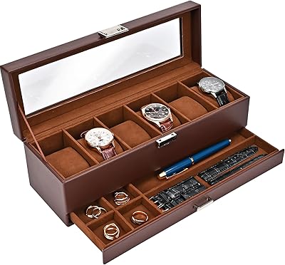 Boîte de montre process à 6 fentes avec tiroir, boîte de rangement de bijoux double couche avec couvercle en verre, boîte de rangement pour hommes et femmes - expresso. DIAYTAR COTE D'IVOIRE est une boutique en ligne généraliste qui propose plus de 300 000 références de produits, faisant d'elle la boutique leader en Cote d'Ivoire. Elle offre une large gamme de produits allant de l'électronique à la mode, en passant par les produits de maison et les accessoires. Elle garantit une expérience d'achat en ligne fiable et sécurisée.