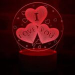 Veilleuse illusion 3d en forme de cœur lampe de nuit led tactile multicolore