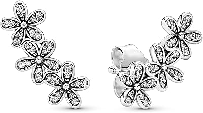 Boucles d'oreilles pandora daisy design en argent sterling avec zircone cubique, métal, zircone