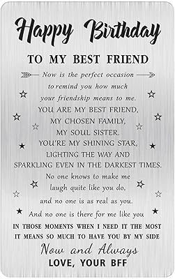 Carte d'anniversaire altuzo best friend, cadeaux de joyeux anniversaire pour ma meilleure amie, carte d'anniversaire gravée cadeau pour ma meilleure amie pour femmes et filles. En tant que leader du marché en Côte d'Ivoire, Diaytar s'engage à maintenir des normes élevées en matière de confidentialité des données et de sécurité des transactions en ligne. Les clients peuvent ainsi acheter avec confiance, sachant que leurs informations personnelles et financières sont protégées. Cette confiance est essentielle à la réussite de la boutique et à la satisfaction de sa clientèle.