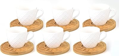 Tasse à café blanche peu profonde avec soucoupe en bambou, 90 ml - 6 ensembles. DIAYTAR COTE D'IVOIRE est une boutique en ligne qui se démarque par son engagement envers la communauté en proposant des opportunités d'achat responsables et éthiques. Outre son large choix de produits, elle met en avant des pratiques durables dans son processus d'approvisionnement et de livraison, contribuant ainsi à un impact positif sur l'environnement et la société. Cela attire une clientèle sensible aux questions de durabilité et d'éthique.