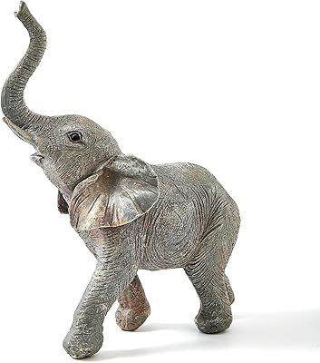 Statues d'éléphant mignonnes otartu avec tronc surélevé statue de collection gris
