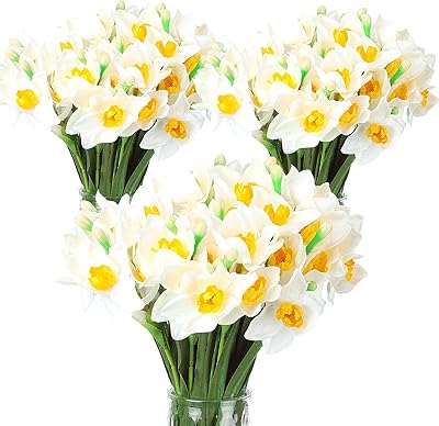 30 pièces jonquilles artificielles, jonquilles de printemps en fausse soie pour la décoration