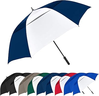 Parapluie de golf stromberg résistant aux ouragans avec trous, bleu marine et blanc