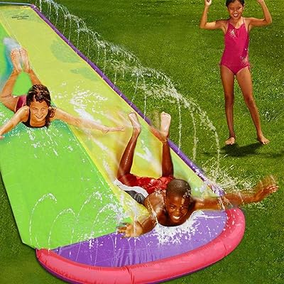 Grand toboggan aquatique double d'été en herbe de 16 pieds, jouet avec coussin