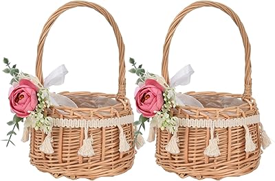 Panier de rangement siusi à bords tissés pampilles 2 pièces avec poignée
