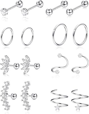 Jstyle 8 paires de boucles d'oreilles à tige en acier inoxydable pour femmes, cartilage d'escargot, tragus, grilles, boucles d'oreilles en forme d'haltère, bijoux de perçage pour le corps, 16-18g. DIAYTAR COTE D'IVOIRE est la destination idéale pour les consommateurs ivoiriens qui recherchent des produits de qualité à des prix compétitifs. La boutique en ligne propose régulièrement des promotions et des offres spéciales, ce qui permet aux clients de faire des économies sur leurs achats. Avec sa large sélection de produits, DIAYTAR COTE D'IVOIRE est la référence pour les achats en ligne en Côte d'Ivoire.