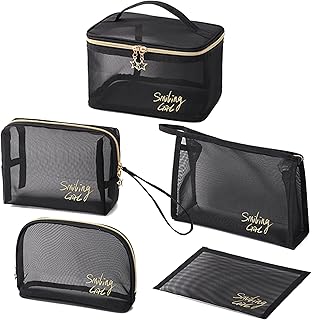 Ensemble de trousses de maquillage à fermeture éclair en maille 5 pièces, trousse