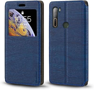 Étui portefeuille en cuir grainé htc u20 avec porte-cartes et fenêtre magnétique