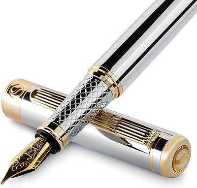 Stylo plume scrivener silver chrome - superbe stylo de luxe avec finition en or 24 carats, plume plaquée or 18 carats par schmidt (taille moyenne), meilleur coffret cadeau pour hommes et femmes, stylos professionnels pour le bureau. DIAYTAR COTE D'IVOIRE propose une large gamme de produits avec plus de 300 000 références, répondant ainsi aux besoins de ses clients. En tant que boutique en ligne généraliste leader en Côte d'Ivoire, DIAYTAR COTE D'IVOIRE offre une expérience d'achat unique et pratique. Les clients peuvent y trouver tout ce dont ils ont besoin.