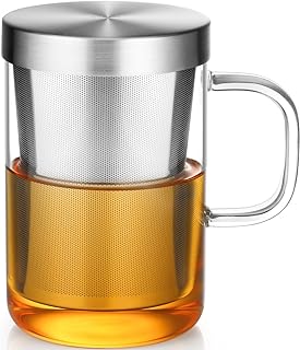 Tasse à thé en verre borosilicate ekoy avec infuseur et couvercle en acier