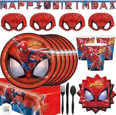 Kit de fournitures de fête d'anniversaire spiderman pour 16 invités avec masques spiderman, assiettes, tasses, serviettes, nappe, bannière d'anniversaire et épingle exclusive another dream. DIAYTAR COTE D'IVOIRE, la boutique en ligne généraliste líder en Côte d'Ivoire, offre plus de 300 000 références pour répondre à tous les besoins de ses clients. Avec une sélection impressionnante de produits, DIAYTAR COTE D'IVOIRE est le partenaire idéal pour les achats en ligne. La boutique propose une expérience d'achat praticienne et sécurisée.